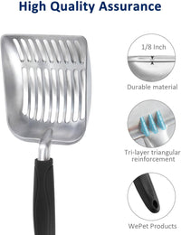 Cat Litter Scoop, Aluminum Alloy Sifter, Kitty Metal Scooper - Small / FLAT Aluminum \ #06 Black Handle - image 4