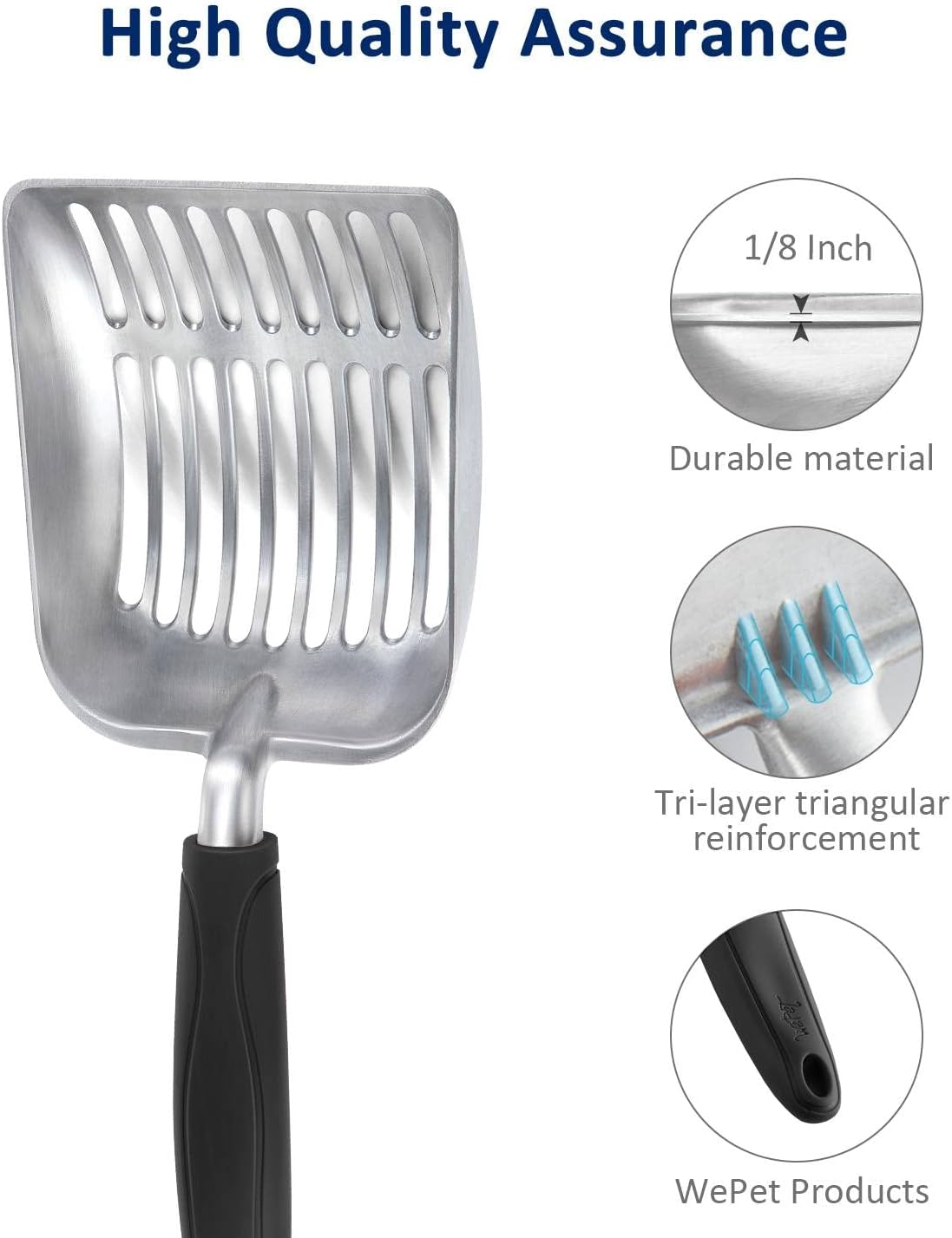 Cat Litter Scoop, Aluminum Alloy Sifter, Kitty Metal Scooper - Small / FLAT Aluminum \ #06 Black Handle - image 4