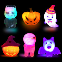 JoFAN 6 pack Halloween light up bath toys with bat, pumpkin, ghost, mummy and witch