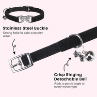 BINGPET Diamond Cat Collar with Bell, Adjustable Kitten Collar - Black(Bowknot) / Neck Girth 8"-10" - image 4