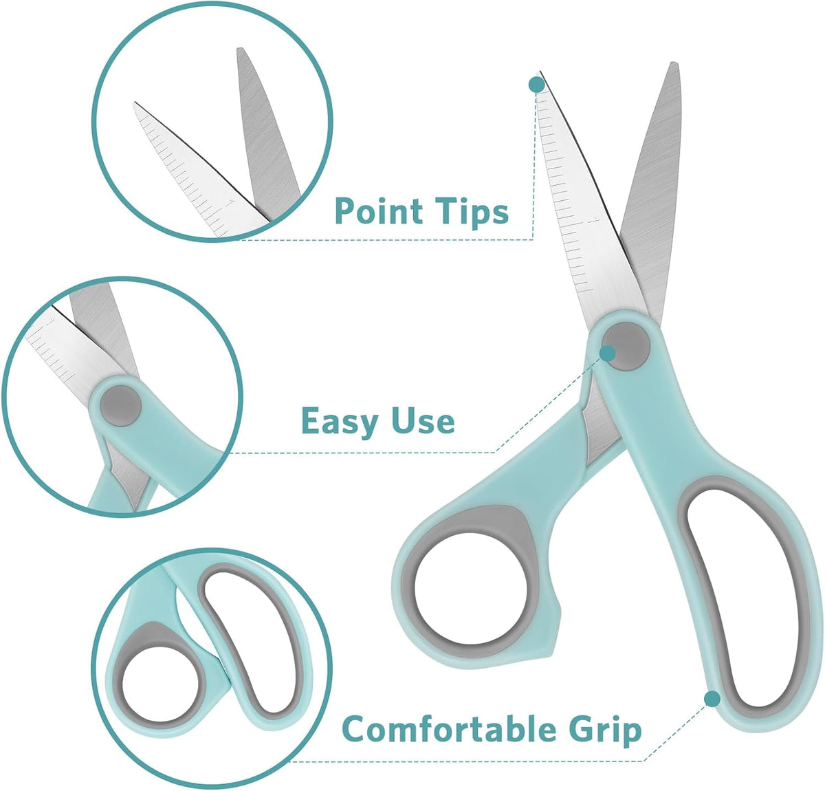 Asdirne Student Scissors for School: 5 Inch 4 Pack Sharp Pointed Tip - image 4