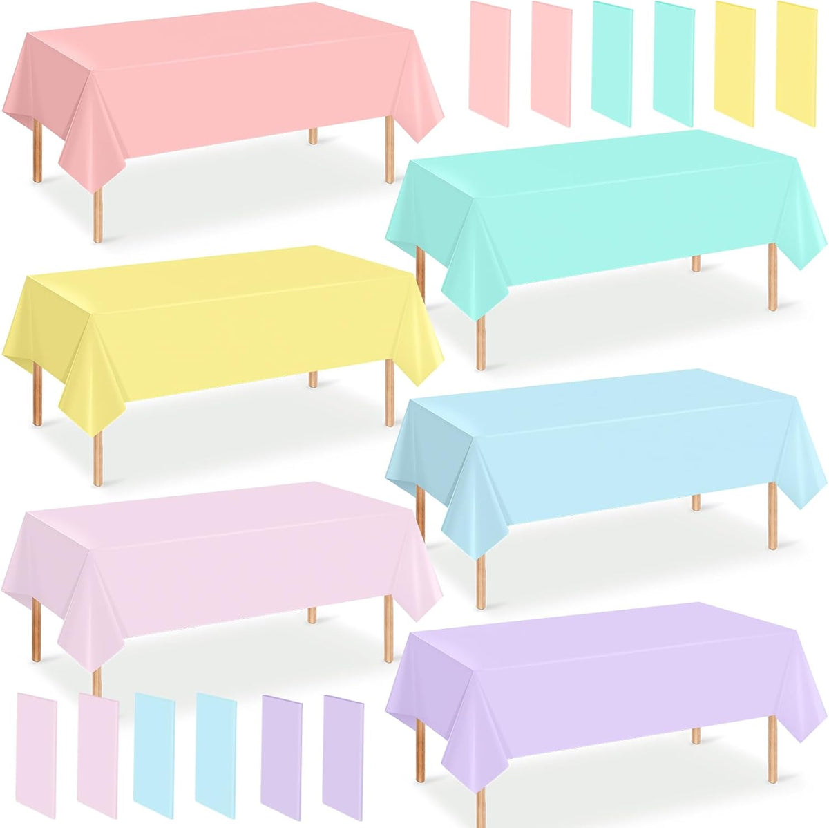 4Pcs Pastel Tablecloths, Mix Color Plastic Tablecloth Disposable Rectangle Table Covers for Baby - Pastel Rectangle / 12pcs