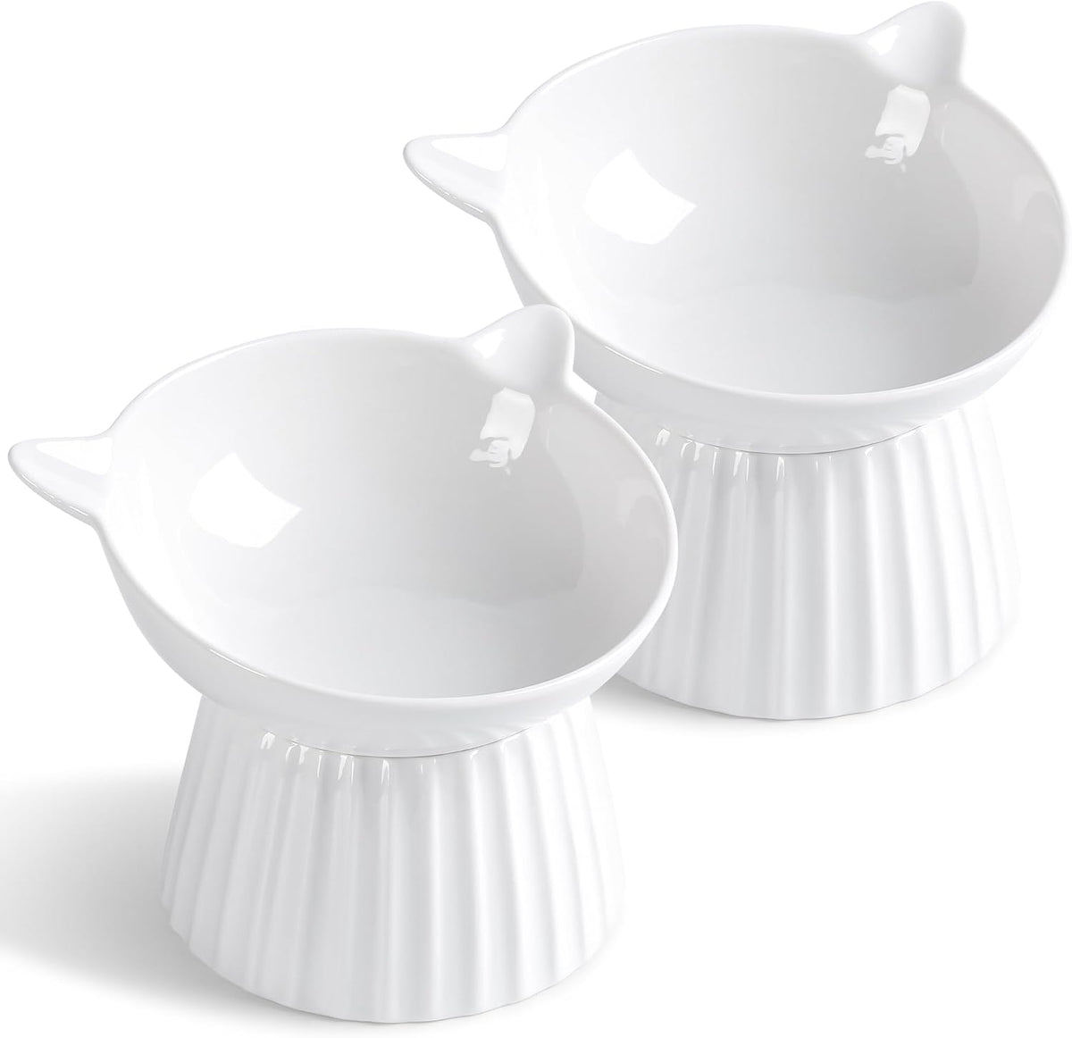 Ceramic Raised Cat Bowl，Tilted Raised Cat Bowl Anti Vomit Cat Bowls - White-2 Pack