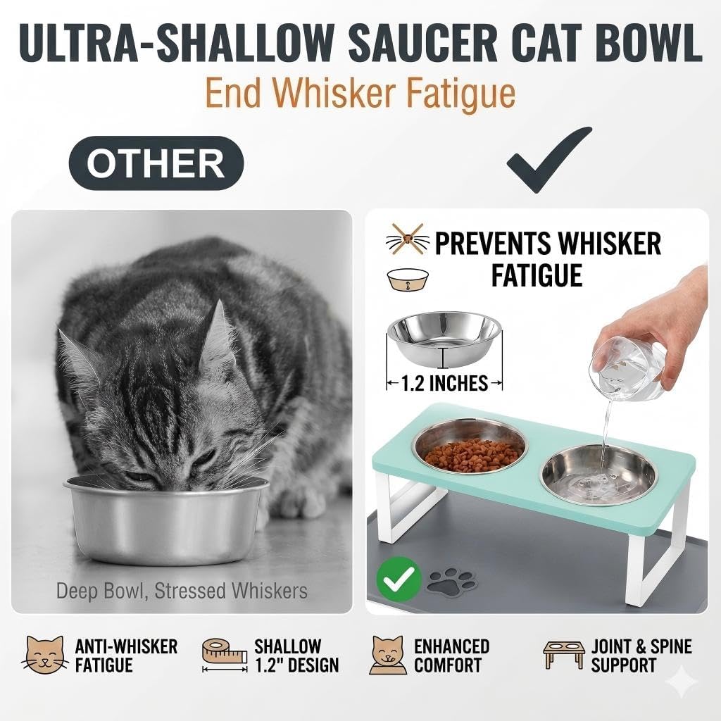 Upgraded Elevated Cat Bowls with Food Mat - Teal-2Bowls - image 2