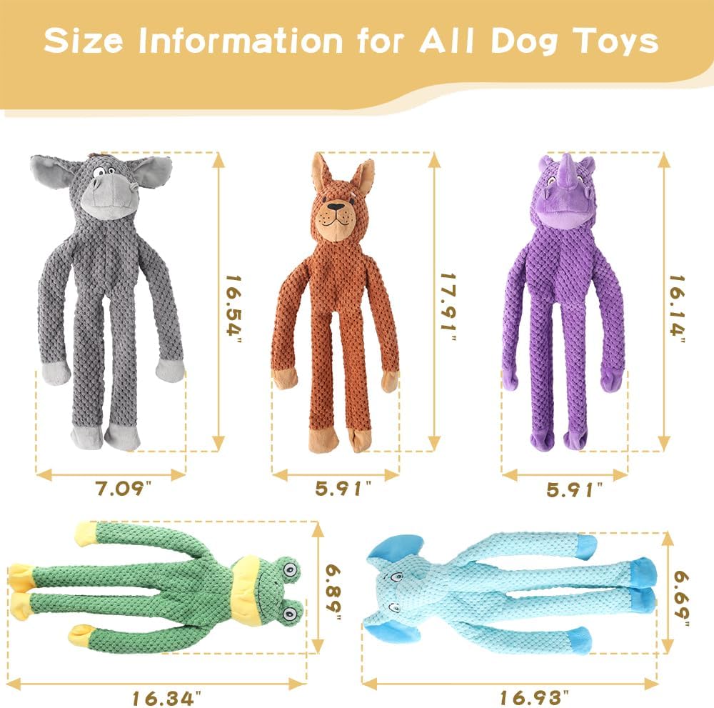 Act boldly 5-Pack Squeaky Dog Toys - brown/white/grey/green - image 2