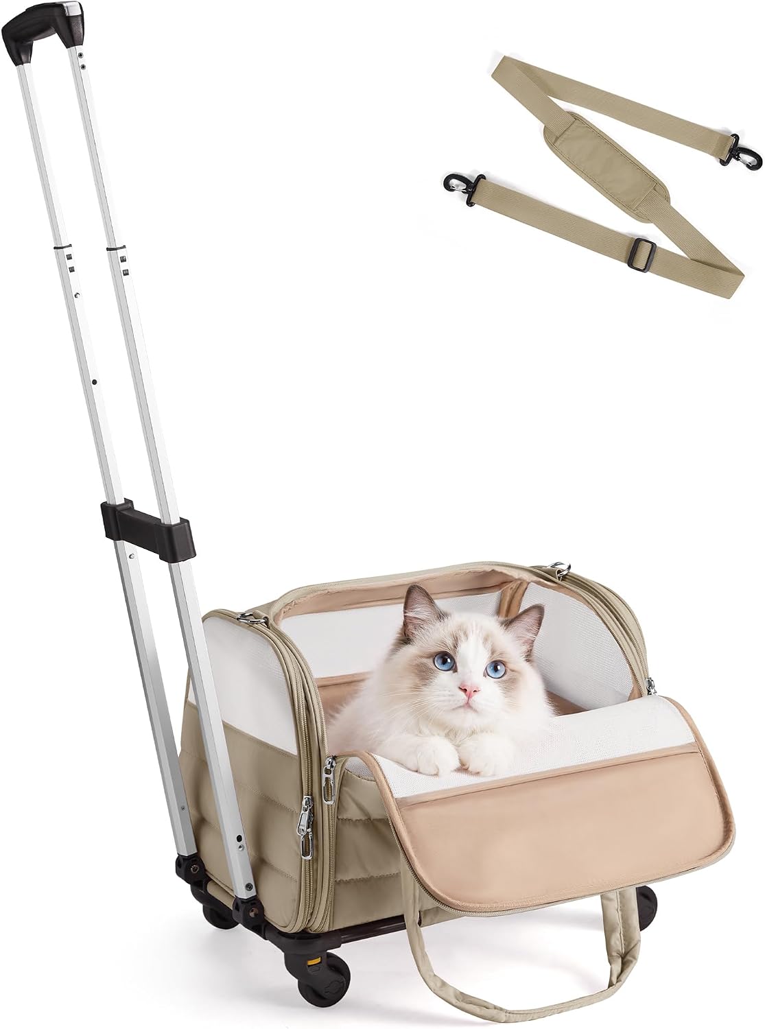 BAGSMART Cat Carrier Soft-Sided Puffy Quilted Collapsible Pet Travel - Rolling Brown / 18.1"L x 11.0"W x 11.0"H