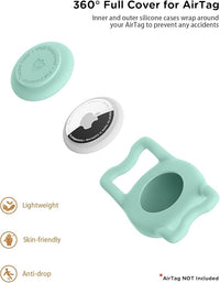 IP68 Waterpoof Dog Airtag Holder, Stretchy Silicone Full Body Covered Apple Air Tag Holder for Dog Cat Collar Fit All Width Collar (Green/Pink, 2 Pack)