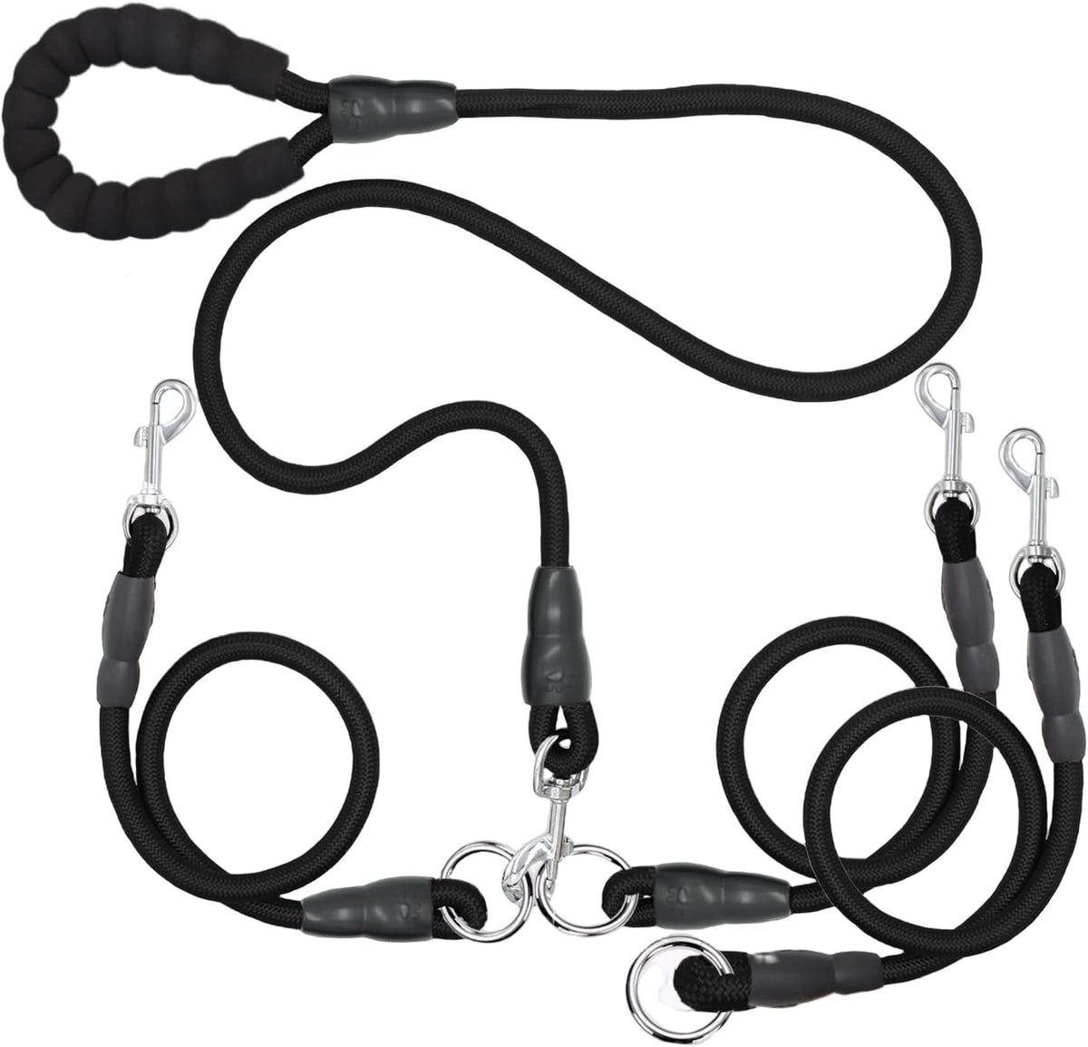 Heavy Duty 3 Dog Leash for Small Dogs No Tangle Detachable 360° - L / For 20LBs - 150LBs Dogs / Black