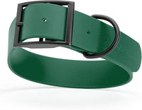 Dogline Biothane Waterproof Dog Collar Strong Coated Nylon Webbing with Black Hardware Odor- Proof for Easy Care Easy to Clean High Performance Fits Small Medium or Large Dogs, Hunter Green