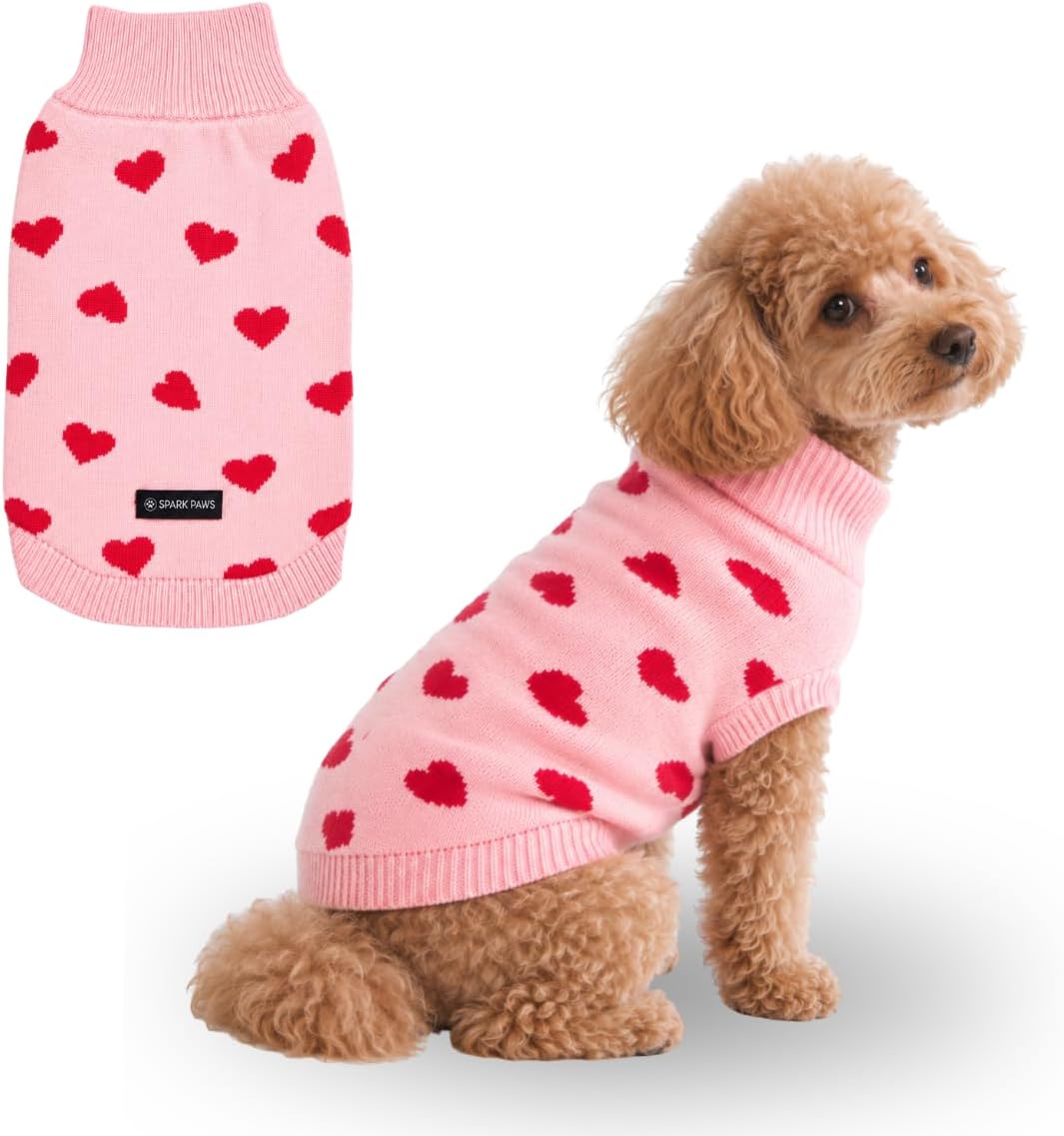 Spark Paws Knit Dog Sweater, Winter Dog Clothes - Hearts / Medium