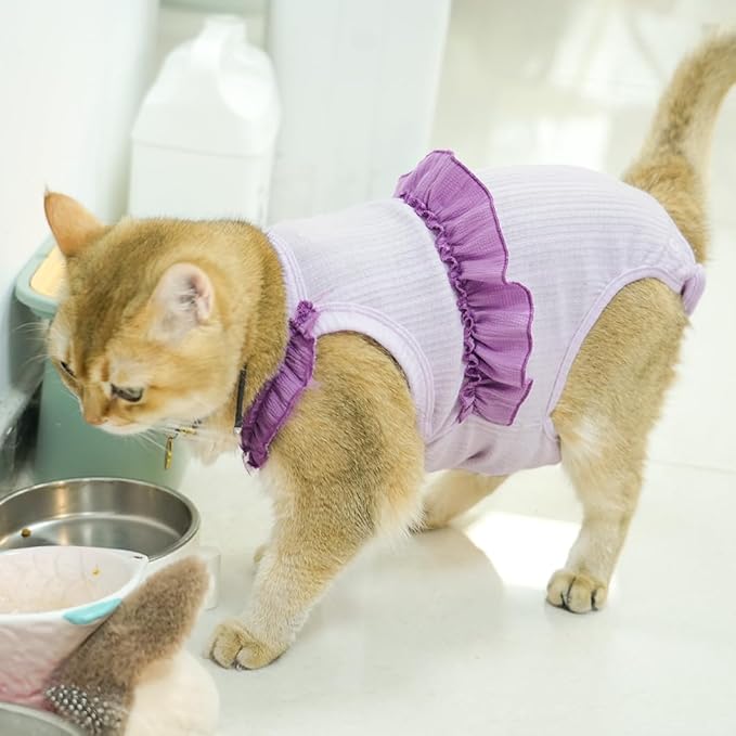Cat Recovery Suit,Kitten Onesie After Surgery,E-Collar Alternative for Abdominal Wound and Skin Diseases,Soft Breathable Bodysuit After Spay（Purple-XL）