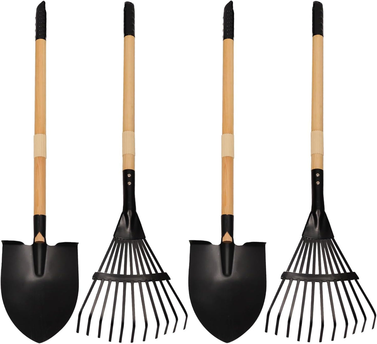 7PCS Kids Gardening Tools, Long Shovel, Rake for Leaves, Spade - 2pcs Rakes & 2pcs Shovels