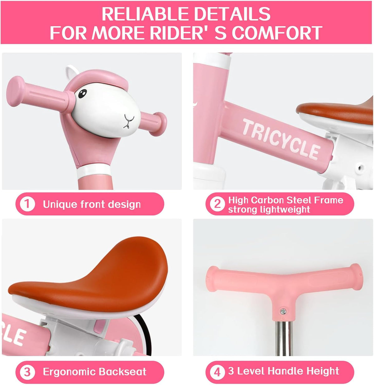 Tricycle for Kids 1-3 Year Olds - Pink - image 4