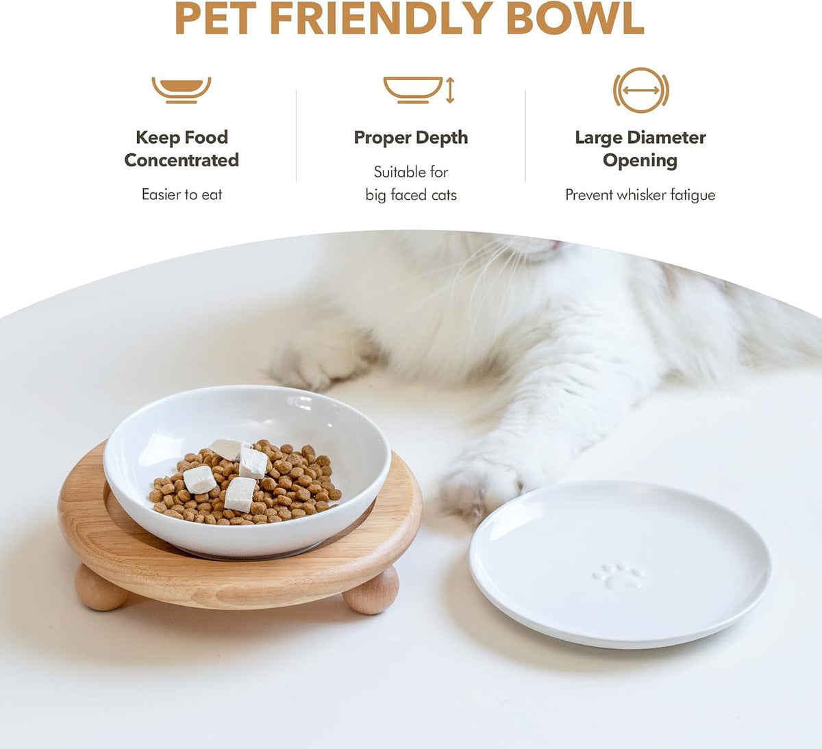 Elevated Cat Bowls, Cat Food and Water Bowl Set - White / 1 Bowl+1 Dish - image 4