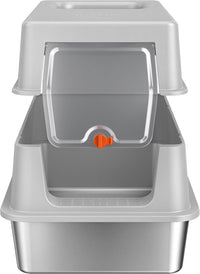 Enclosed Stainless Steel Litter Box - Light Grey-XL - image 3