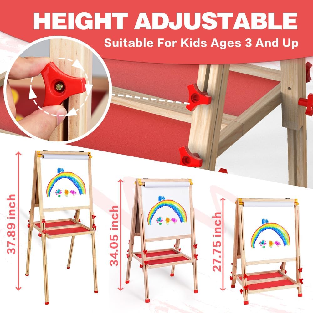 Joyooss Art Easel for Kids Easel for Toddler with Paper roll – Fun for Kids & Family - Foldable Red - image 3