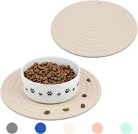Pet Food Mat for Dog and Cat Placemat 2 Pcs - 9.5"L x 9.5"W / Beige