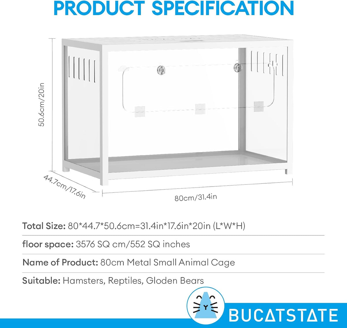 BUCATSTATE Hamster Cage 2.0, Large Hamster Enclosure – Essentials for Small Pets - 31.4"L x 17.6"W x 20.6"H / White - image 2