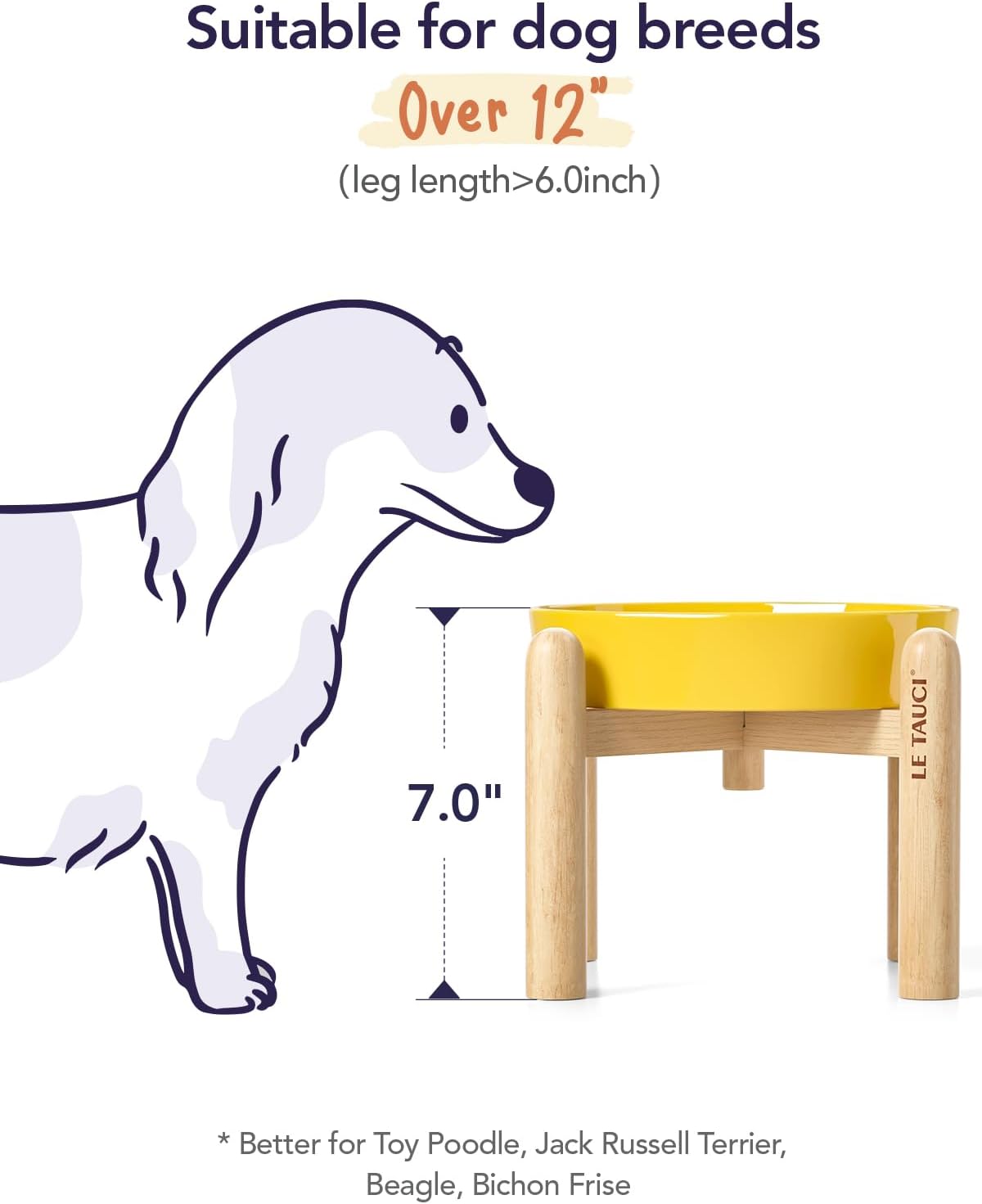 LE TAUCI Ceramic Slow Feeder Dog Bowls Small Breed - Star Yellow+Stand / M-1.5 Cups - image 4