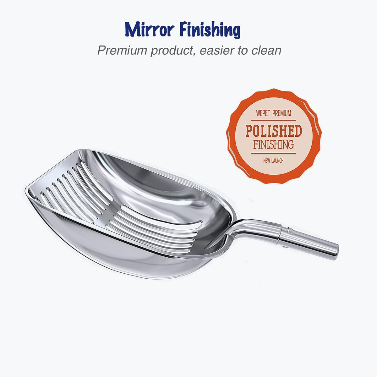 Cat Litter Scoop, Aluminum Alloy Sifter, Kitty Metal Scooper - Large / POLISHED Aluminum \ #01 Blue Handle - image 2