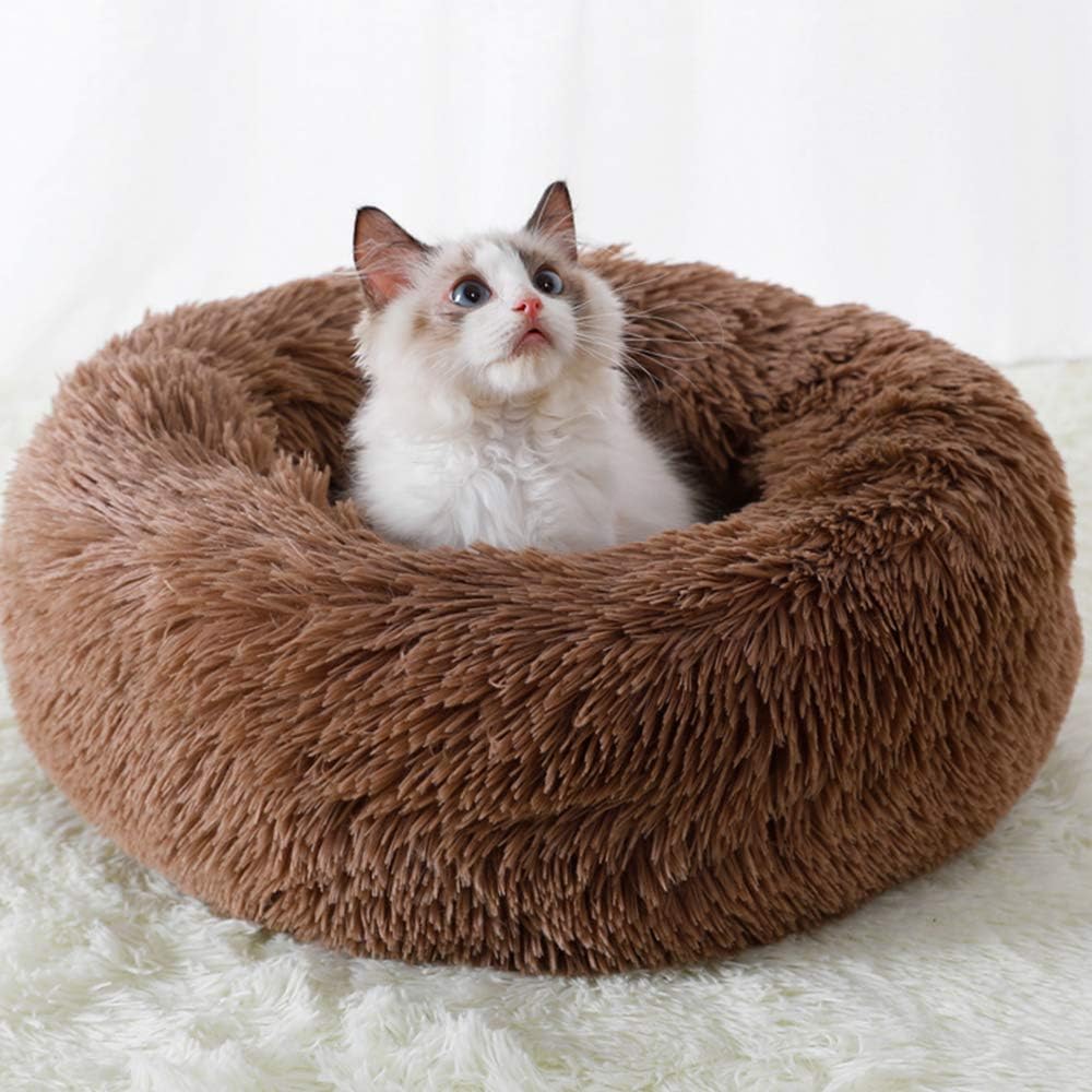 Cat Bed for Indoor Cats, Mini Plush Self Warming Kitten Bed - Large 28'' / Coffee - image 2