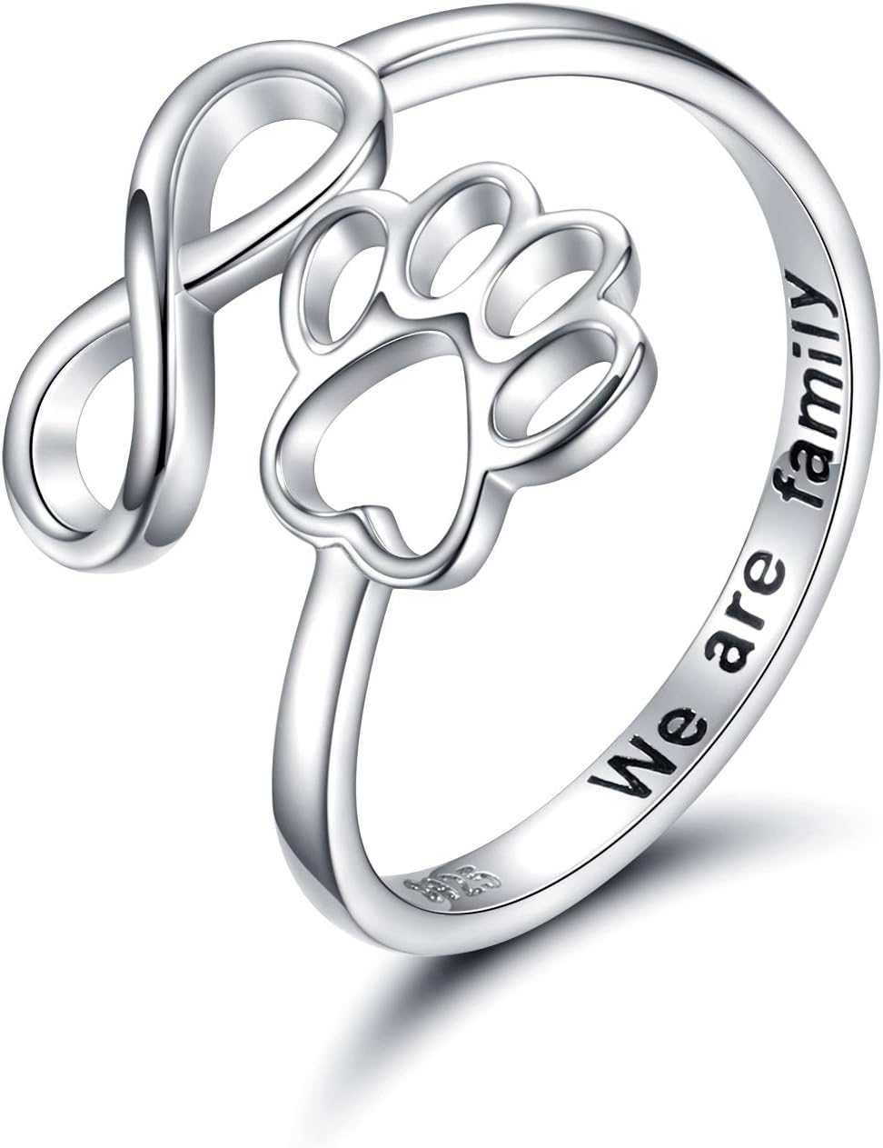 Sariel Puppy Paw Print Ring Heart 925 Sterling Silver – Essentials for Dogs - Silver infinity paw ring