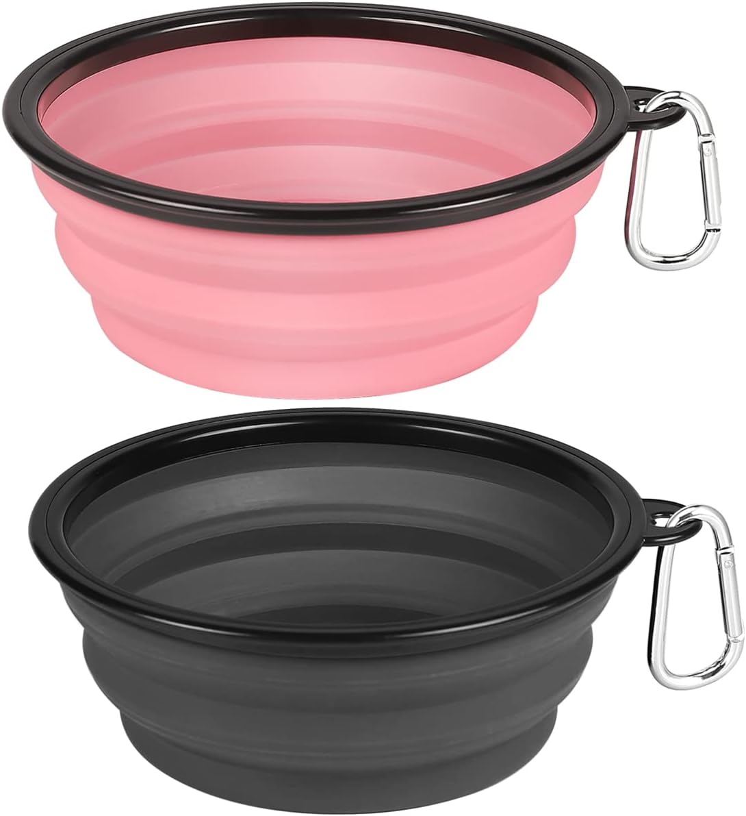 Kytely Large Collapsible Dog Bowls 2 Pack - Grey & Pink