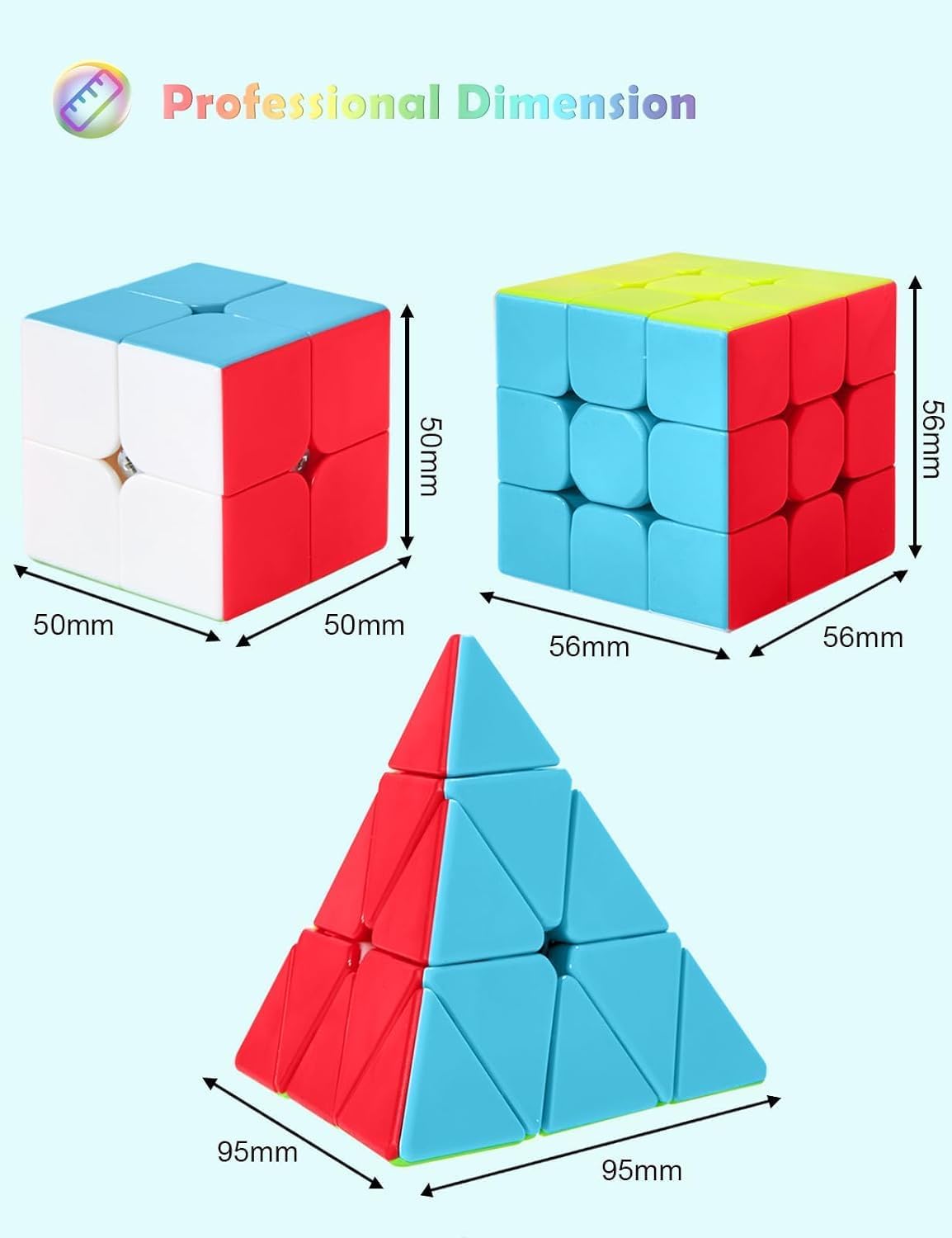 Speed Cube Set, ROXENDA 2x2 3x3 Pyramid Cube Bundle [3 Pack] – Fun for Kids & Family - 3 Pack Stickerless - image 3