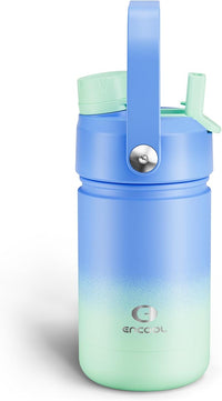 Kids Insualated Water Bottle with Straw - 12oz Stainless Steel Water Bottle with Dual Spouts, Leak-Proof, BPA-Free, Double Wall Vacuum Keeps Cold for 24 Hours for Sports, Travel (Frosted Lilac)