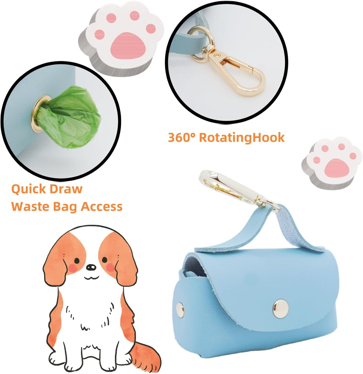 Leather Poop Bag Holder Dispenser for Leash - Blue - image 4