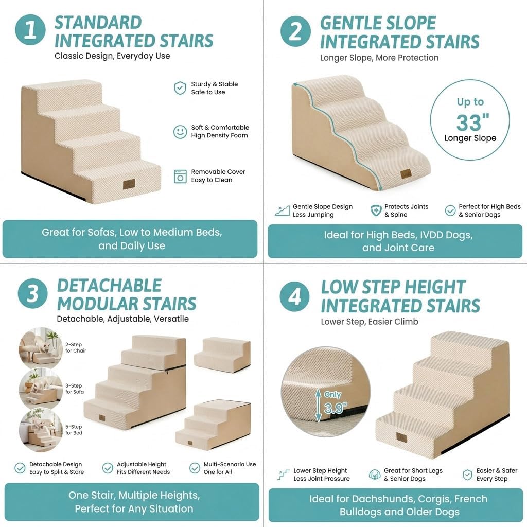 COZY KISS Dog Stairs for Small Dogs - Beige / 4 / 15.7x28.3x15.7 inch - image 4