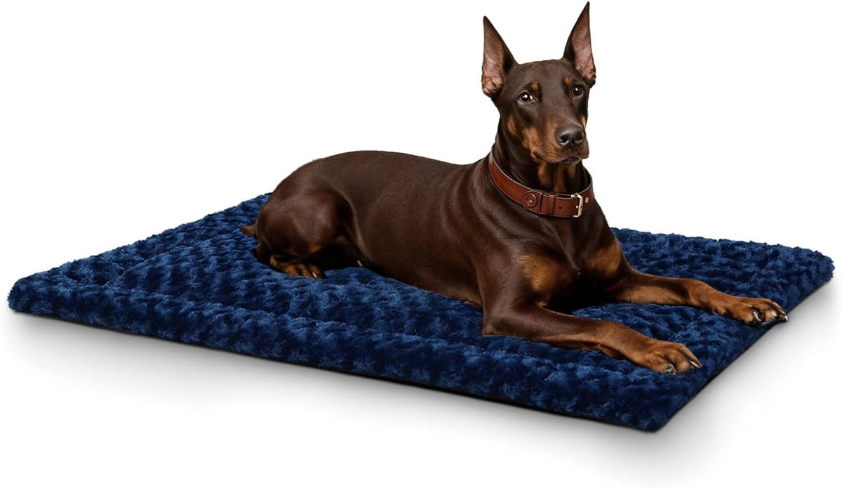 Exsnugy Washable Dog Bed Mat Medium Size Fluffy Pet Crate Pad 36x23 – Essentials for Dogs - Blue / 48.00" x 30.00" x 1.50"