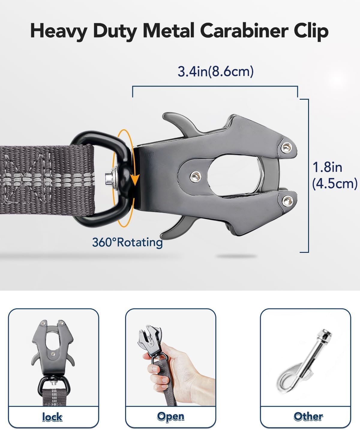 Joytale Tactical Bungee Dog Leash, Shock Absorbing No Pull - Gray