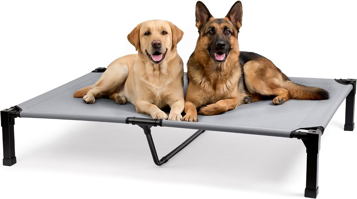 Elevated Outdoor Dog Bed, Raised Dog Bed with Steel Framed 42in – Essentials for Dogs - Grey / 60"L x 36"W x 9.4"H