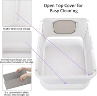 RIZZARI Cat Litter Box Stainless Steel Top-Entry : Leak-Proof Enclosed Design Reduces Odor, for Indoor Cats & Owners (White)