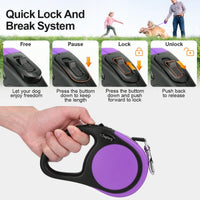 Taglory Retractable Dog Leash, One-Handed Brake, Up to 44 lbs - Purple / Large - image 3