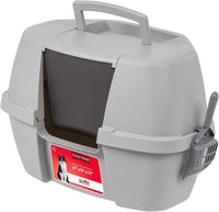 IRIS USA Large Front Door Cat Litter Box, Walk-in Entry - Corner Enclosed / Gray