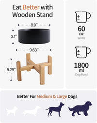 Black Elevated/Raised Dog Bowl Ceramic with Wood Stand for Medium - Wood Stand / 8 Inch - image 2