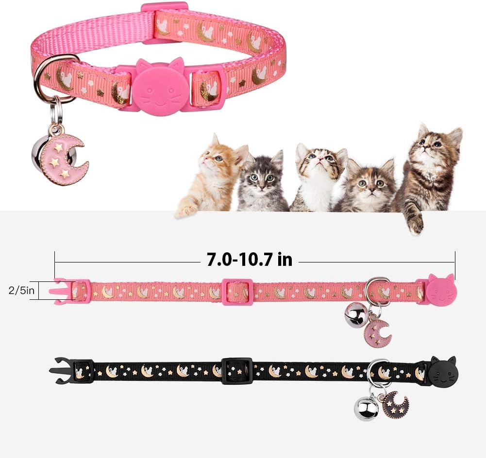 Baeuppit 2Pcs Breakaway Cats Collars Cat Collars for Boy & Girl Cats - 7.0-10.7'' / Pink+Black - image 3