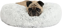 Best Pet Supplies Round Donut Dog Bed with Plush Faux Fur Fabric, Calming, Anti-Anxiety Cushion for Indoor Pets, Slip-Resistant Base, Soft Ergonomic Support - Light Warm Gray, 27x27x7.5''