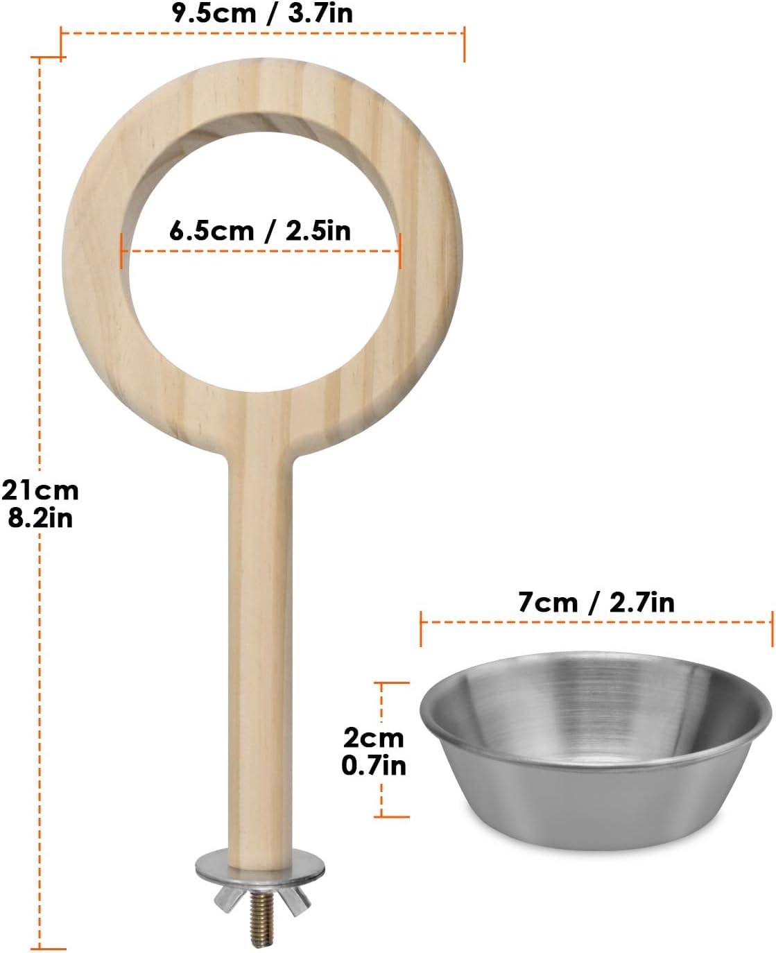 KATUMO Bird Perch Bird Feeding Cup Parrot Wood Perch Stand Toy Bird - L Perch (Pack of 2) - image 3