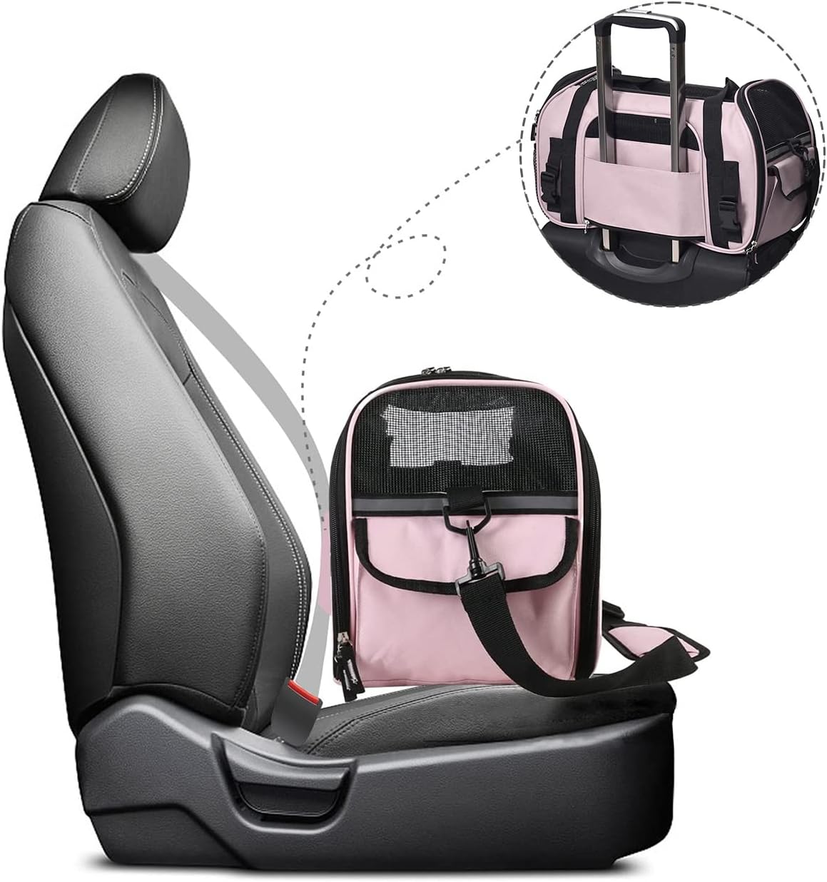 JESPET Soft-Sided Airline-Approved Dog & Cat Carrier Travel Bag – Essentials for Cats - 19.0"L x 10.0"W x 13.0"H / Pink - image 4