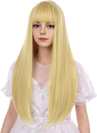 WAVELNM kids long straight black wig with hot pink highlights and bangs - view 22