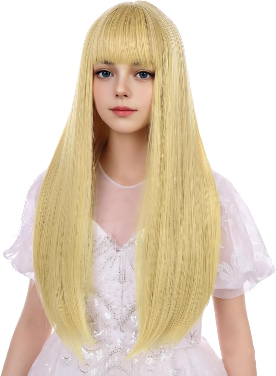 WAVELNM kids long straight black wig with hot pink highlights and bangs - view 22