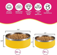 Dog Bowl, Non-Slip Stainless Steel Pet Bowl with Vacuum Insulated Design, Keeps Water Cool, Easy to Clean, Modern Style, 64 oz, Yellow