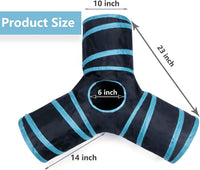 Cat Tunnel Tube Toys, 3 Ways Tunnels for Indoor Cats with Play Ball – Essentials for Cats - 3 Way Black Blue - image 3
