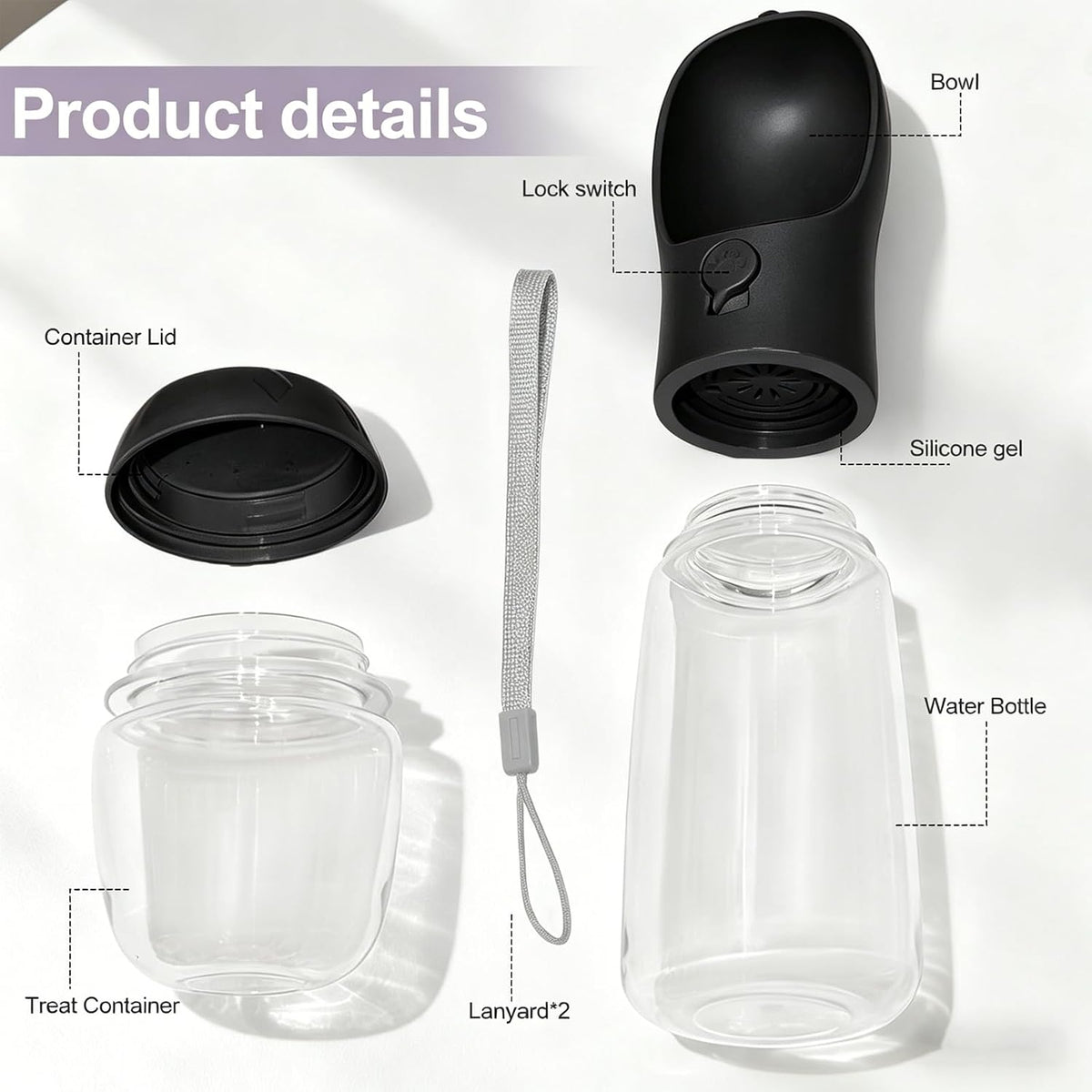 Portable Dog Water Bottle with Food Container - Black / 12oz - image 2