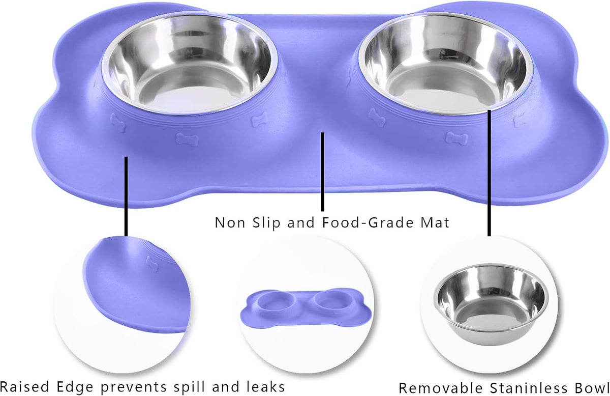 Hubulk Pet Dog Bowls 2 Stainless Steel Dog Bowl with No Spill - Purple / Small - image 3