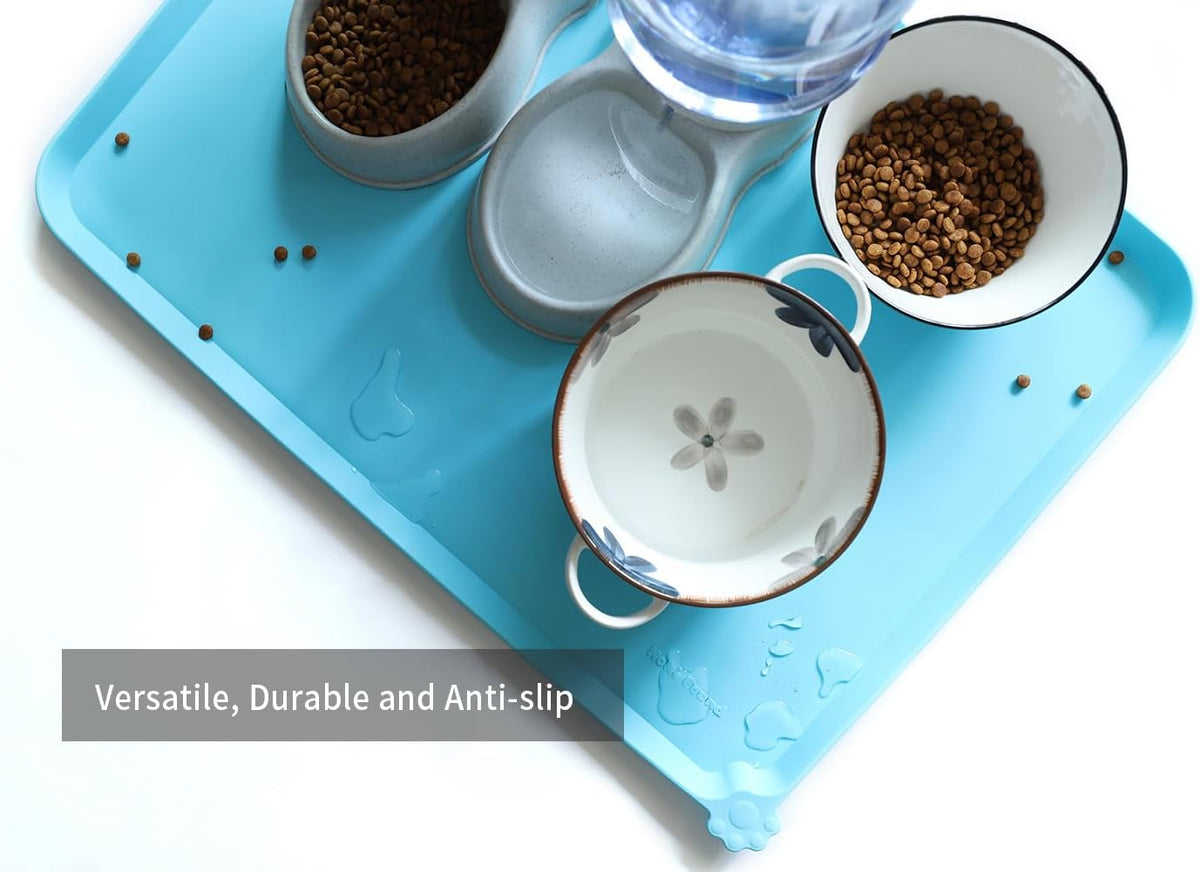 Hoki Found -Waterproof Pet Feeding Mats with High Lips - 28"L x 20"W / Arctic - image 4