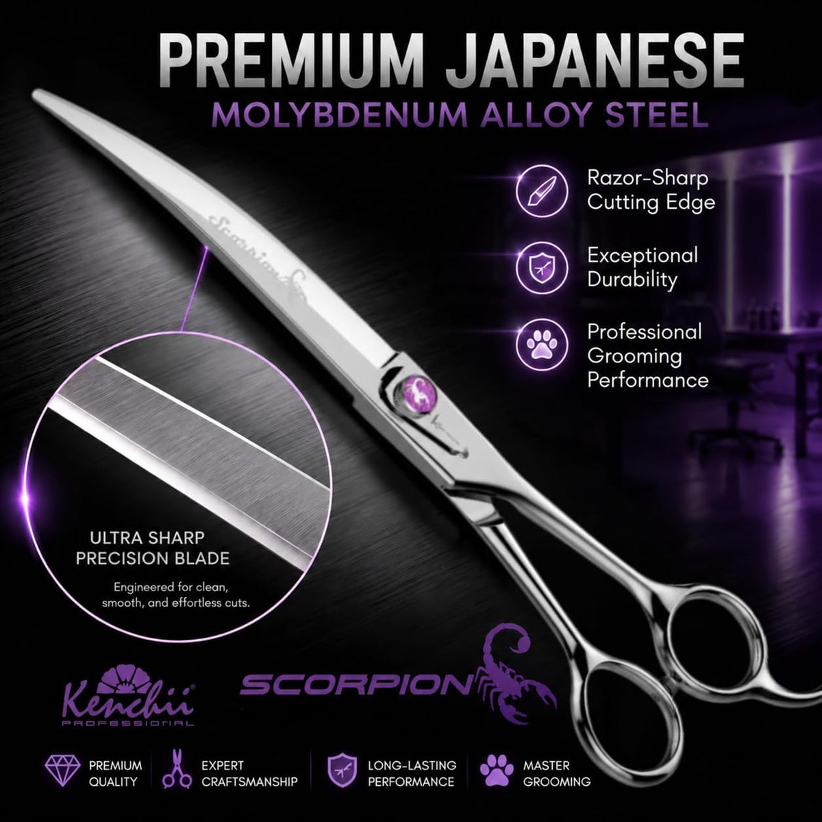 Kenchii Scorpion Dog Grooming Scissors 7in Curved - 9" Curved - image 2